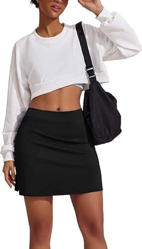 Nora Nico Women's High Rise Flared Stretchy Opaque Skater Skirts with Shorts (skarter-Skirt-Black-m) 3