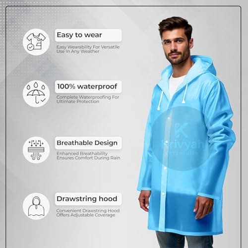 Krivyah ENTERPRISE Unisex Raincoat With Hood Waterproof Rain Poncho EVA Material Reusable Lightweight Universal Size Raincoat for Men and Women (Multicolor (Pack of 1)) 4