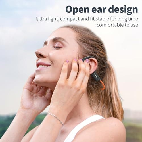 SilisoundTek Bone Conduction Headphones,Upgraded IPX7 Waterproof Wireless Earbuds,Open Ear Headphones Bluetooth 5.3 with Mic,10H Playtime for Running,Cycling,Hiking,Gym,Workout (Light Orange) 2