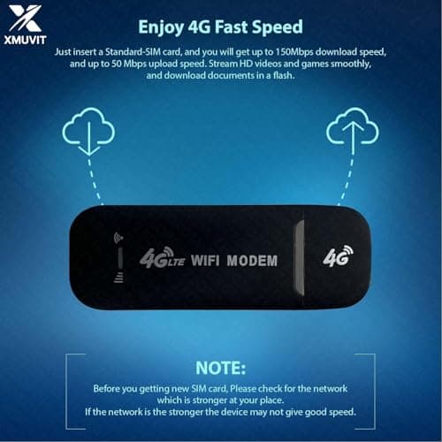 XMUVIT 4G LTE Wireless USB Dongle | All SIM Network Supported Data Card | Up to 150Mbps High-Speed Portable WiFi Hotspot | Plug & Play Single Band Internet Stick for Laptop & PC_Black 5