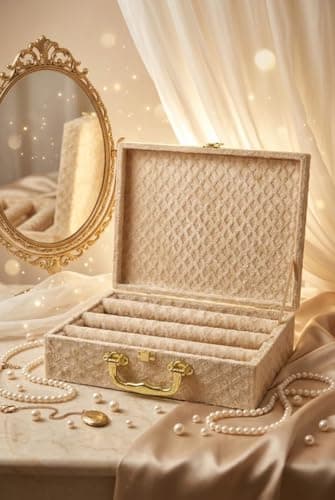 Bubs Spun Bangle Organizer Box for Women, 3 Rod Bridal Chudi Storage Box with Handle & Lock, Premium Velvet Bangle Holder for Bangles, Chudi, Kada & Bracelets, Beige 4