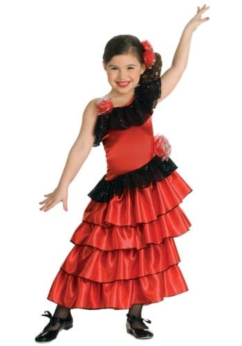 Kaku Fancy Dresses Polyester Spanish Girl Global Ethnic Costume -Red & Black, 3-4 Year