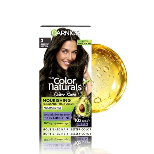 Garnier Color Naturals Crème hair color, Shade 3 Darkest Brown, 70ml + 60g