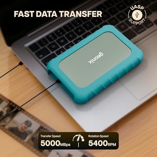 GEONIX PowerShell AL7 4TB External Hard Drive | 3.5 Inch Portable HDD | USB 3.1 | Up to 5Gbps with UASP | Shockproof | Windows, macOS, Linux & Android | 3 Year Warranty (Martini Gray) 3