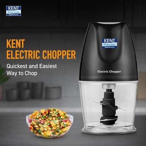 KENT Electric Chopper-B for Kitchen 300 Watt | Chop, Mince, Puree, Whisk, 400 ml Capacity | Stainless Steel Double Chopping Blades | Transparent Chopping Bowl | Anti-Skid | One Touch Operation | Black 2