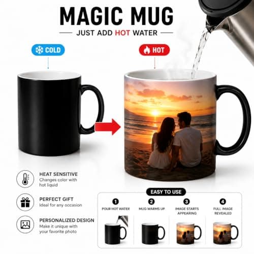 Personalized Magic Mug Custom Photo Mug Heat Sensitive Color Changing Coffee Mug Customized Gift for Birthday Anniversary Couple Gift Black 325ml 5
