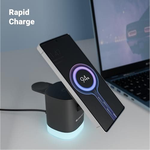 Zebronics 3-in-1 Wireless Foldable Charging Pad with 23W Output, MagSafe Compatible, Fast Charging, Built-in Protection, FOD, 1m Type-C Cable, for iPhone 16/15/14/13/12 Series(MagBoost 50,Matt Black) 3
