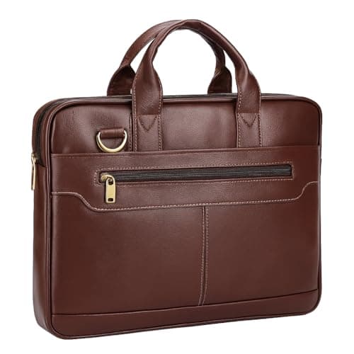 Pure Source India PU Leather Laptop Messenger Bag, Brown, 16 Inches, Multiple Organisers, Expandable Briefcase, Professional Business Casual
