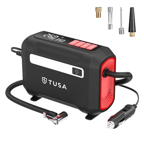 TUSA Drive Go 12V DC Tyre Inflator | Large Dual Digital Display | 3X Faster Inflation Portable Air Compressor| For Car, Bike, Ball & Motorcycle