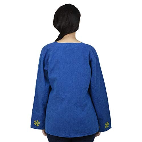Tribes India Women's Cotton Straight Kurta (1STXWOMRJ05328_A_L_Blue_Large) 4