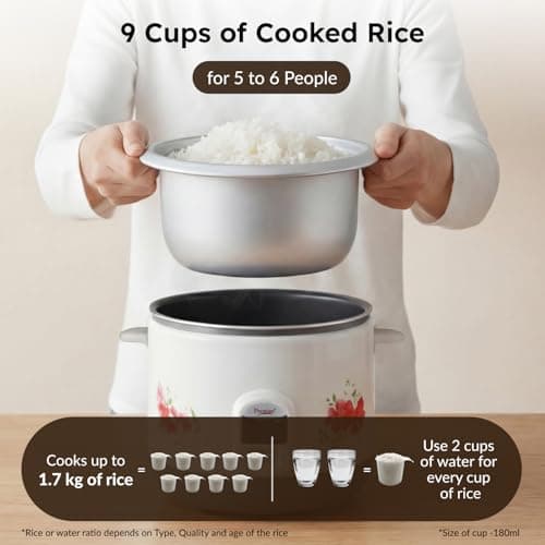 Prestige PRWO 2.8-2 Electric Rice Cooker 2.8L with Close Fit Lid|White|Raw capacity-1.7 liters|Cooked capacity-2.8 liters|Cooks for a large family 4