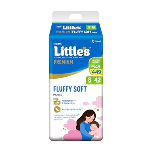Little's Baby Pants Diapers with Wetness Indicator and 12 Hours Absorption, Small (S), 4-8 kg, 42 Count