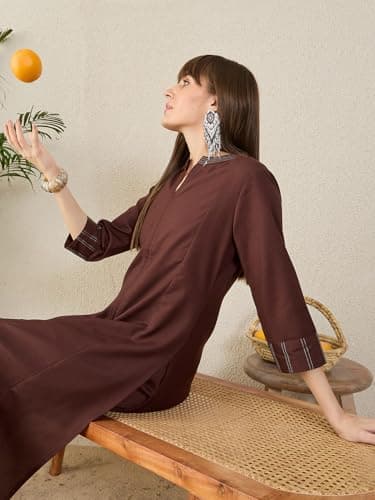 INDO ERA Women's Cotton Blend Solid Self Design A-Line Kurta & Pant Set | Co Ord Set For Women Stylish 5