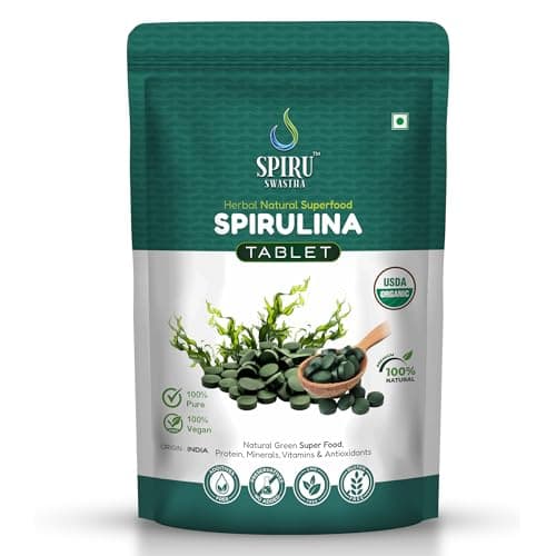 SPIRU SWASTHA Pure Spirulina Tablets (500mg) | 100% Organic Origin Superfood for Immunity, Energy & Hair Growth | High Protein Vegan Supplement | 200 Tablets (100g Pouch)