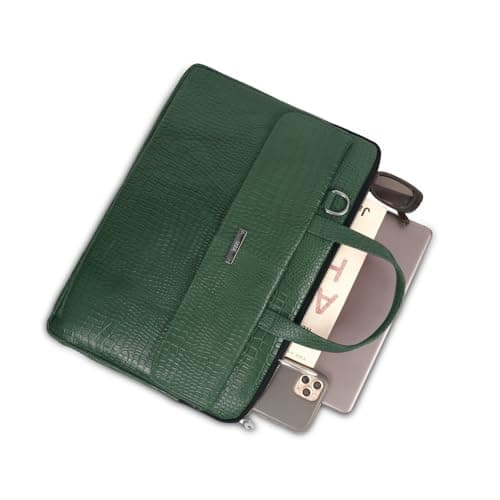 UZR Slim Croco 16 Inch Laptop Messenger Bag, Faux Leather, Green, 12 Litre, for Women & Men 4