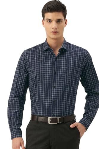 Peter England Men Navy Regular Fit Formal Full Sleeves Formal Shirt
