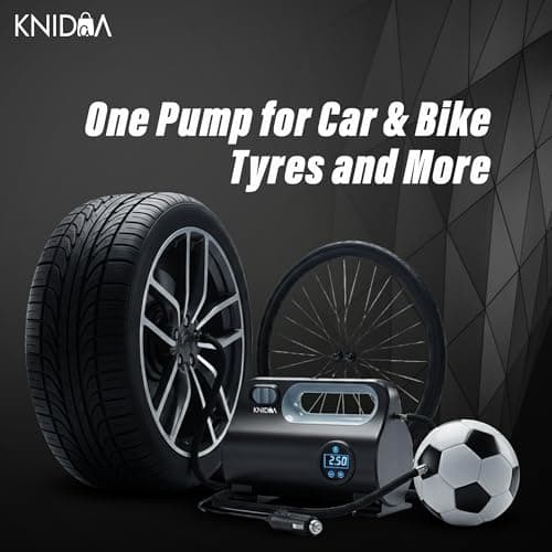 Knidaa Portable Car Tyre Inflator Air Compressor, 150 PSI Digital Air Pump with LED Display, Fast Inflation, 2.7m Cord, Air Pump Compressor,12V DC Car Tire Pump for Car, Bike, Bicycle & Ball 3