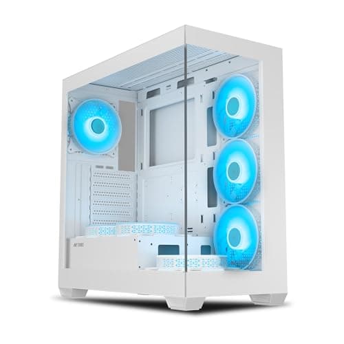 Ant Esports Crystal X7 ATX Computer Case/Gaming Cabinet with Type-C - White | Support ATX, Micro-ATX, Mini-ITX | Pre-Installed 3 M/B Plate Fans, 2 PSU Shroud Fans, 1 Bottom & 1 Rear Fan