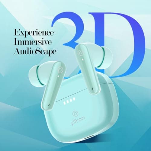pTron Bassbuds Prism in-Ear TWS Ear Buds w/ 3D AudioScape, 45Hrs Playtime, TruTalk AI-ENC Calls, 50ms Low Latency Sync, BTv5.3, Snug-fit, Type-C Charging, Voice Asst. & IPX5 Water Resistant (Julep) 3