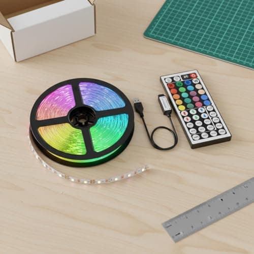 OJIVA RGB LED Strip Light Kit Dimmable Color Changing Light Strip Music Sync Controller Control LED Lights for Bedroom, Living Room, TV Backlighting, Kitchen, 1M, 44-Key Ir 30LED 4