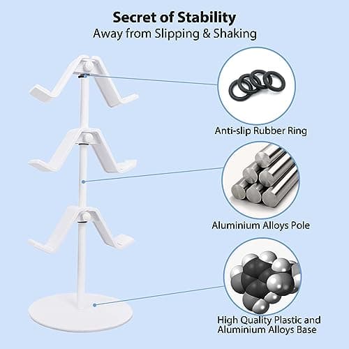 OIVO INDIA Controller Stand 3 Tier,Headphone Holder, Multi Adjustable Game Controller Headset Hanger for All Universal Gaming PC Accessories, Compatible for Xbox PS4 PS5 Nintendo Switch (White) 3