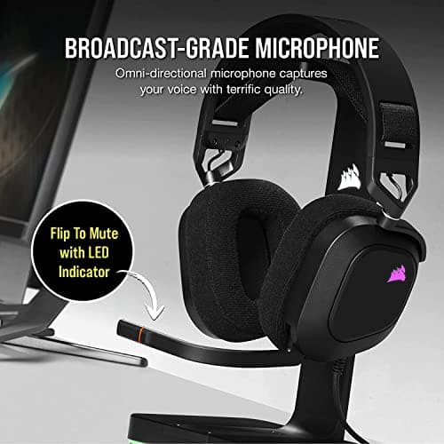 Corsair HS80 RGB Wired USB Premium Gaming On Ear Headphones with Dolby Audio 7.1 Surround Sound (Broadcast-Grade Omni-Directional Microphone, Memory Foam Earpads, High-Fidelity Sound) (Carbon) 3