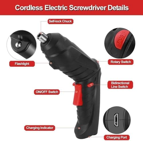 47 in 1 Cordless Electric Screwdriver Drill Set with Pivoting Handle, USB Rechargeable Mini Power Driver Kit, LED Light, Drill Bits & Socket Tools for Home DIY Repair 4