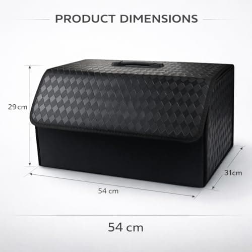 JVCV® Stylish Embossed PU Leather Car Trunk Organizer – Foldable Multipurpose Car Boot Storage Box with Handle Design | Durable & Elegant Car Interior Organizer for Travel (Style A, Black - Large) 2