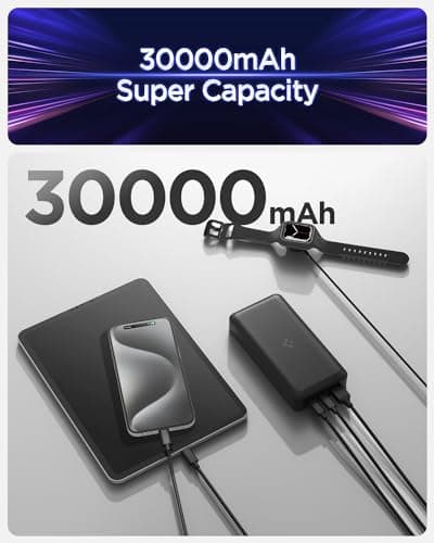 Spigen ArcPack 30000mAh Power Bank, PD3.0, PPS, Fast Charging, 30.0W Max Output, 2 Type-C Ports, 1 USB-A Port - (ABS+PC, Black) 4