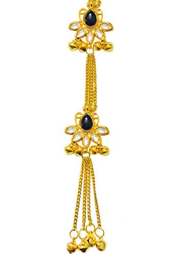 Eerafashionicing Long kundan and Metal Floral Button for Women Dresses, Craft and Home Decor (Pack of 1, Gold and Blue)