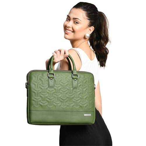 eller santé® 15 Inch Laptop Bag Leather Collection Messenger Organizer Shoulder Sling Office Bag for Men & Women With Adjustable Strap for Laptop and MacBook up to 15" (Green) 4