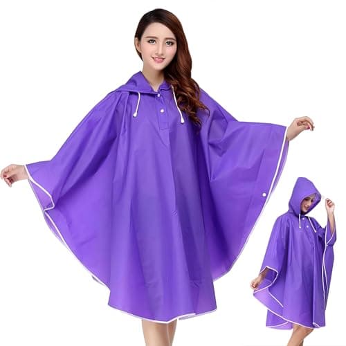 Allextreme EVA Raincoat Poncho 160 GSM with Adjustable Hood Full Sleeves Knee Length Ladies Universal Size Water Resistant Outdoor Rainwear for Bike Riders Women (Pack of 1, Purple)