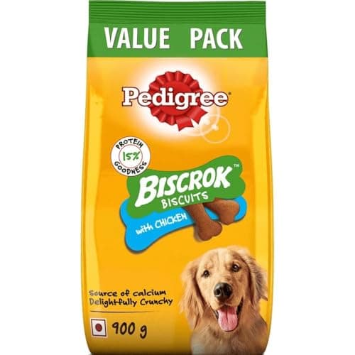 Pedigree Biscrok Biscuits (Above 4 Months) Dog Treats, Chicken Flavour, 900 g, Source of Calcium, Goodness of 15% Protein