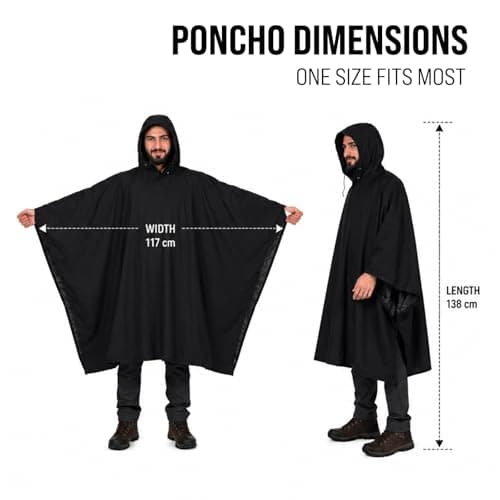Colca Rain Poncho for Men and Women,Waterproof, Heavy Duty, Reusable, for Camping, Trekking, Hiking, Army, Urban Use, Black 2