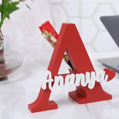 Artsycollection® Personalised 3D Pen Stand with Name | Customised Pen Stand with Name Desk Organizer | Unique Customized Gift for Birthday | Stylish Alphabet Pen Holder for Office Home Study Table 4