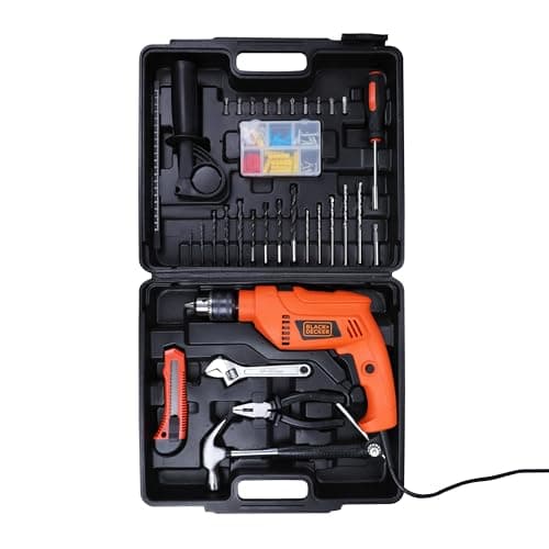 BLACK+DECKER HD555KMPR-B1 100 Pc 13MM 550W HAMMER DRILL & HANDTOOL KIT(Incl. Hammer, Screwdriver, Pliers, Wrench, SideHandle, Depth Gauge,Drill Bits & Accessories, Ideal for Home,DIY &Professional Use