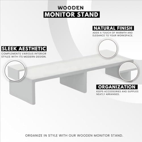 flux Monitor Stand Wooden | Monitor Stand Riser | PC Stand For Desktop Table | , with 3 leg support, Non-Slip | Material: Particle Board Wood | Size: (59.5 cm x 20cm x 12cm) white 3