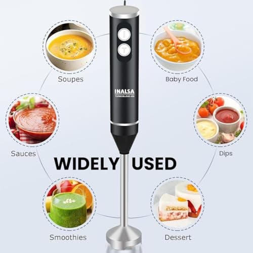 INALSA TurboBlend 450 Hand Blender | 450W Powerful Motor | 2 Speed Control | Stainless Steel Detachable Stem & Blades | Silent Operation | BPA Free | Black/Silver | 1 Year Warranty 5