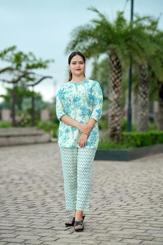 NIVAANI Cotton Night Suit Set for Women – Soft Sleepwear with Shorts | Short Nightwear Set | Comfortable Cotton Pajama Set for Ladies | Summer Night Dress (Blue Rose, M) 4