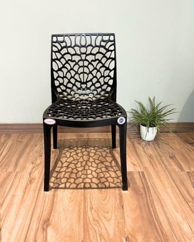 EVEREST MOLDED FURNITURE Web Series Outdoor Garden/Cafe/Home/Balcony Plastic Chair- (Set Of 4 Chairs) (Black) 4