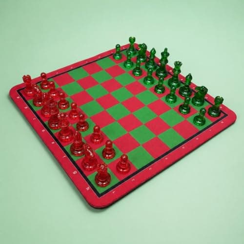Bnf Easy to Storable Red Green Chess Board Set Lightweight ABS Chess Set Colorful for Beginners, Kids, Travel, School, 49MM 2