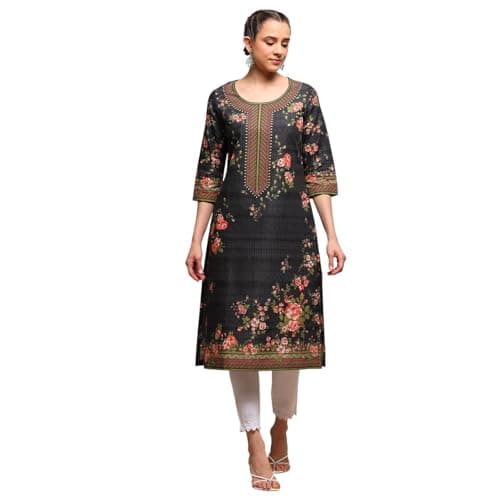 Biba Women Black Cotton Printed Straight Kurta_46