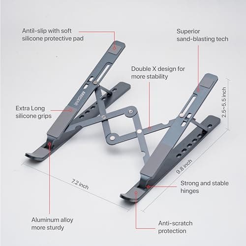 MegaStro® Laptop Stand for Desk with 7 Adjustable Angles, Aluminum Ergonomic Foldable Portable Compatible with All Brands 6-17.3 [with Pouch] [with Wire Protectors] (Metallic Grey) 2