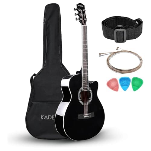 Kadence FNTR-BLK Frontier 40" Acoustic Guitar | Grand Auditorium Cutaway | Comes with Bag, Set Of Strings, Strap, Picks | Includes Learning Course | Black