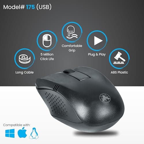 ProDot Wired Mouse - Ergonomic Design, Precise Tracking, Universal Compatibility - Ideal for PC, Mac, Gaming, and Office Use (MU-175, Black) 2