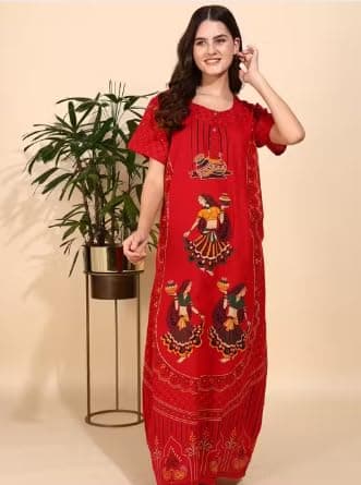 Women's Cotton Maternity Nightdress, Maxi Length Nighty, Printed (RED, L) 3