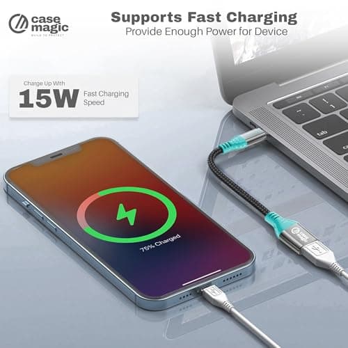case-magic USB A 3.0 Female to USB C OTG Adapter Converter Cable | 15W Fast Charging, 5Gbps Data Speed, Nylon Braided, Aluminum Shell for Smartphones, Laptops, Tablets, MacBook & All Type C Devices 3