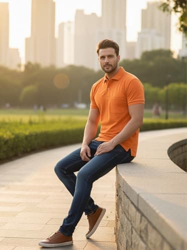 SMAN Men's Cotton Polo T-Shirt Regular Fit Half Sleeves with Pocket and Bottom Neck Collar for Casual and Daily Use. |(Large, Orange) 4
