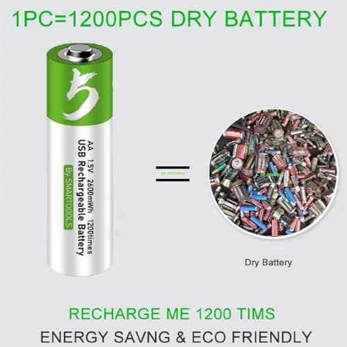 Rechargeable AA 2600mAh + AAA 750mAh Batteries 1.5V USB Lithium ion Rechargeable AA+AAA Battery with USB Type C Charging Cable, 1200 Cycles Constant Output, 4-Pack AA and 4-Pack AAA 3