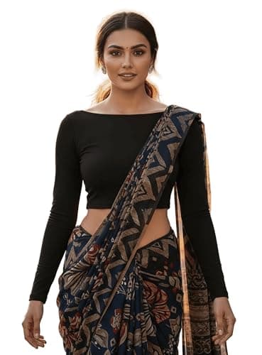 Women's Black Boat Neck Full Sleeve Cotton Crop Top's|Choli Blouses for Women's|Readymade Blous and Croptop for Saree